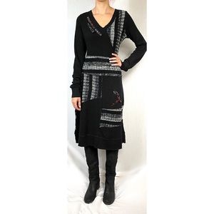 032 NWT Young Threads asymmetrical v-neck mixed media knit dress